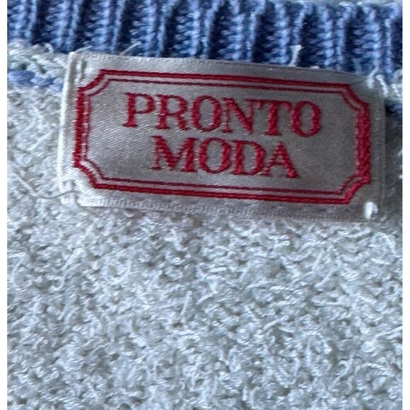 Vintage Pronto Moda 80s 90s Women's Sz L Pink Blue Striped Checkered Sweater - Picture 4 of 8